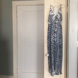 Blue and white floral maxi dress